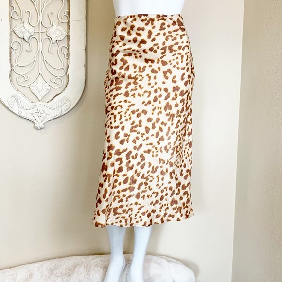 By Together Dresses & Skirts - By Together | Tan, Brown, and Orange Cheetah Print Satin Midi Skirt | Size: L